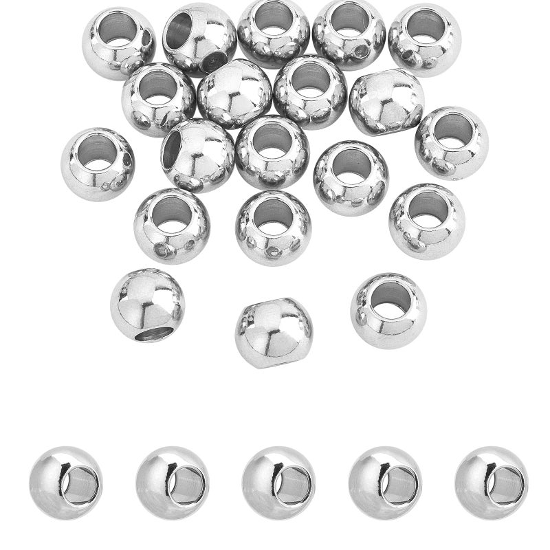 NBEADS 20 Pcs 10Ã—8mm Stainless Steel Rondelle Large Hole Beads, 201 Stainless Steel European Smooth Round Spacer Beads Metal Loose for Paracord Jewelry Making, Hole: 5mm - Image 1
